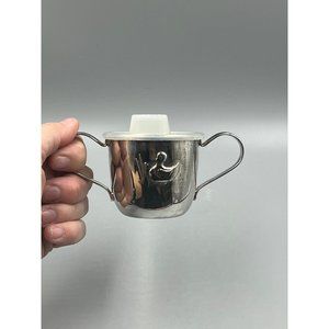 Vintage Dual Handle Silver Plated Baby/Sippy Cup w-Lid - Embossed Duck - Rebecca